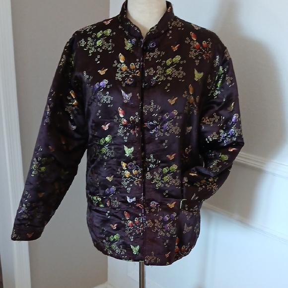 Jackets & Blazers - Hand-quilted Floral Satin Jacket
